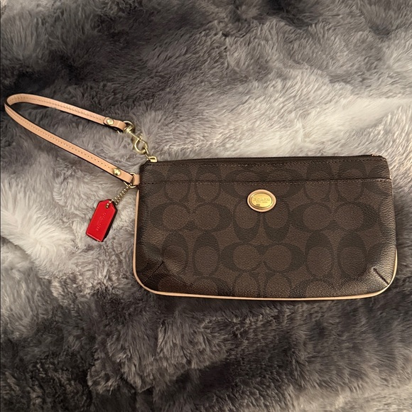 COACH Brown and Tan Wristlet Clutch